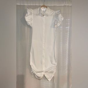 White Puff Sleeve Midi Shirt Dress